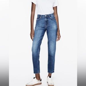 zara high rise mom fit denim jean